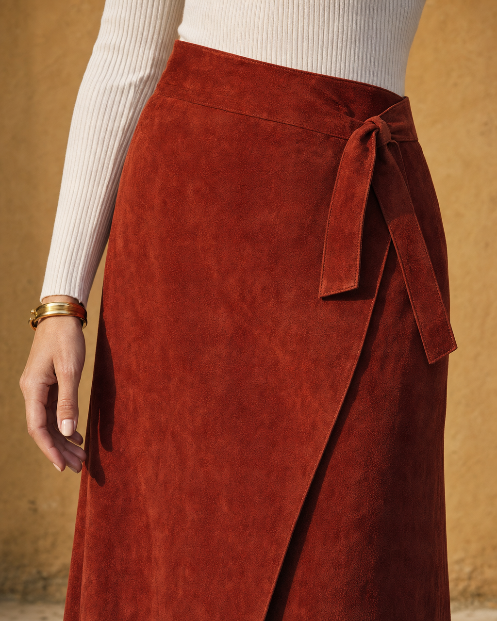 Bohemian Retro Rust Corduroy High-waist Flared Midi Skirt MVA001250AA