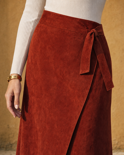 Bohemian Retro Rust Corduroy High-waist Flared Midi Skirt MVA001250AA