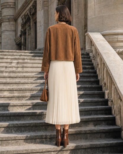 Casual Tan Suede-Effect Woven Lapel Long-sleeve Cropped Jacket MVA001310AA