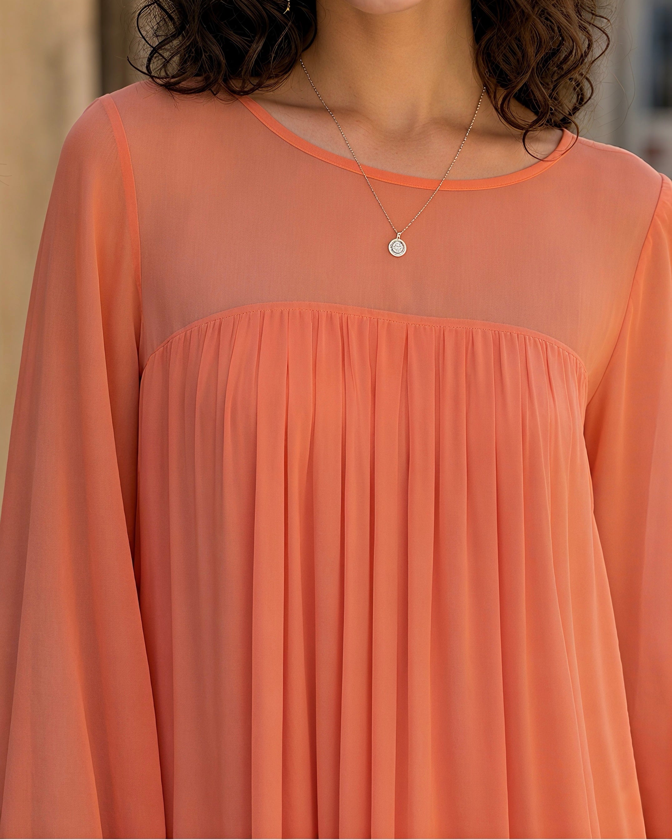 Boho Minimalist Chiffon Long Puff Sleeve Ruffle Hem Lace Trim Loose Mini Dress MVA00060AA