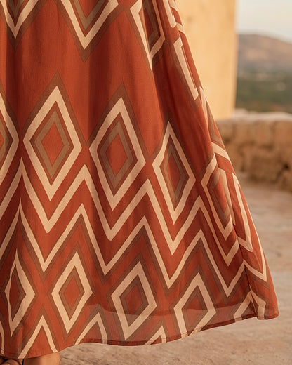 Boho Halter Ruffle Cami &amp; Geometric Print Elastic Waist Maxi Skirt Two Piece Set MVA000160AA