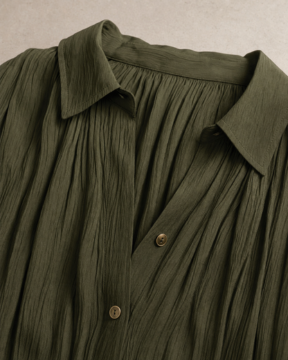 Urban Boho Pleated Shirt Maxi Dress with Wide Leather Belt, Split Thigh Long Dress MVA000200AA